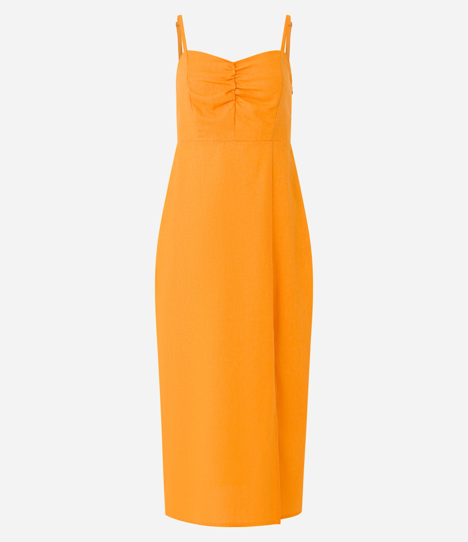 Vestido Midi em Linho com Franzido no Busto e Fenda Lateral Laranja 5