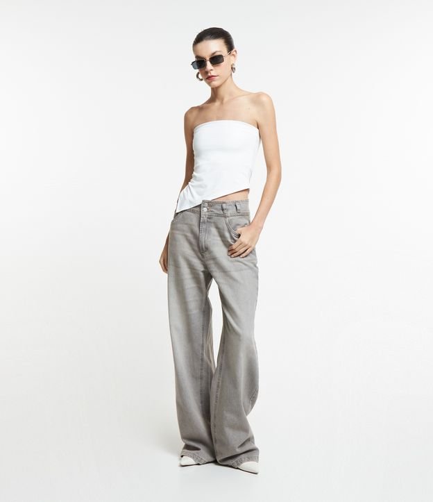 Calça Wide Leg em Jeans Dirty com Botões Duplos