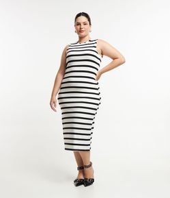 Vestido Midi em Meia Malha com Estampa Listras Curve & Plus Size