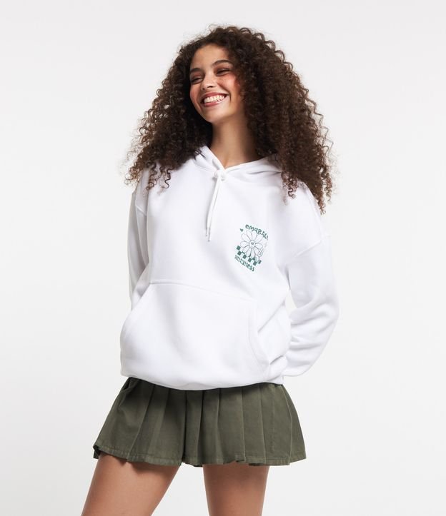 Blusão em Meia Malha com Capuz e Estampa Floral Frente e Costas