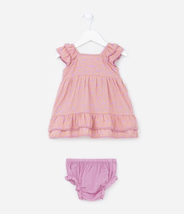 Vestido Infantil em Tricoline com Babados - Tam 0 a 18 meses
