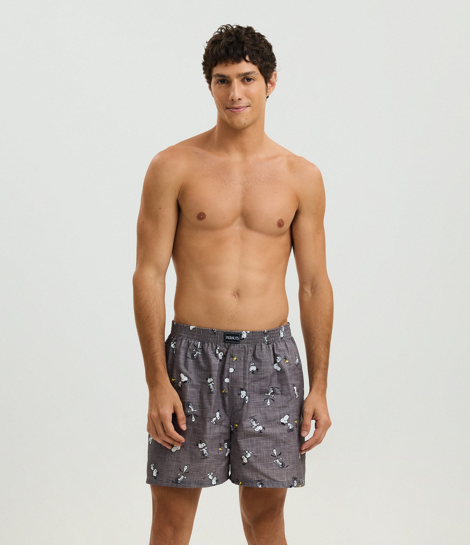 Cueca Samba Canção em Tricoline Estampa Snoopy Cinza 1