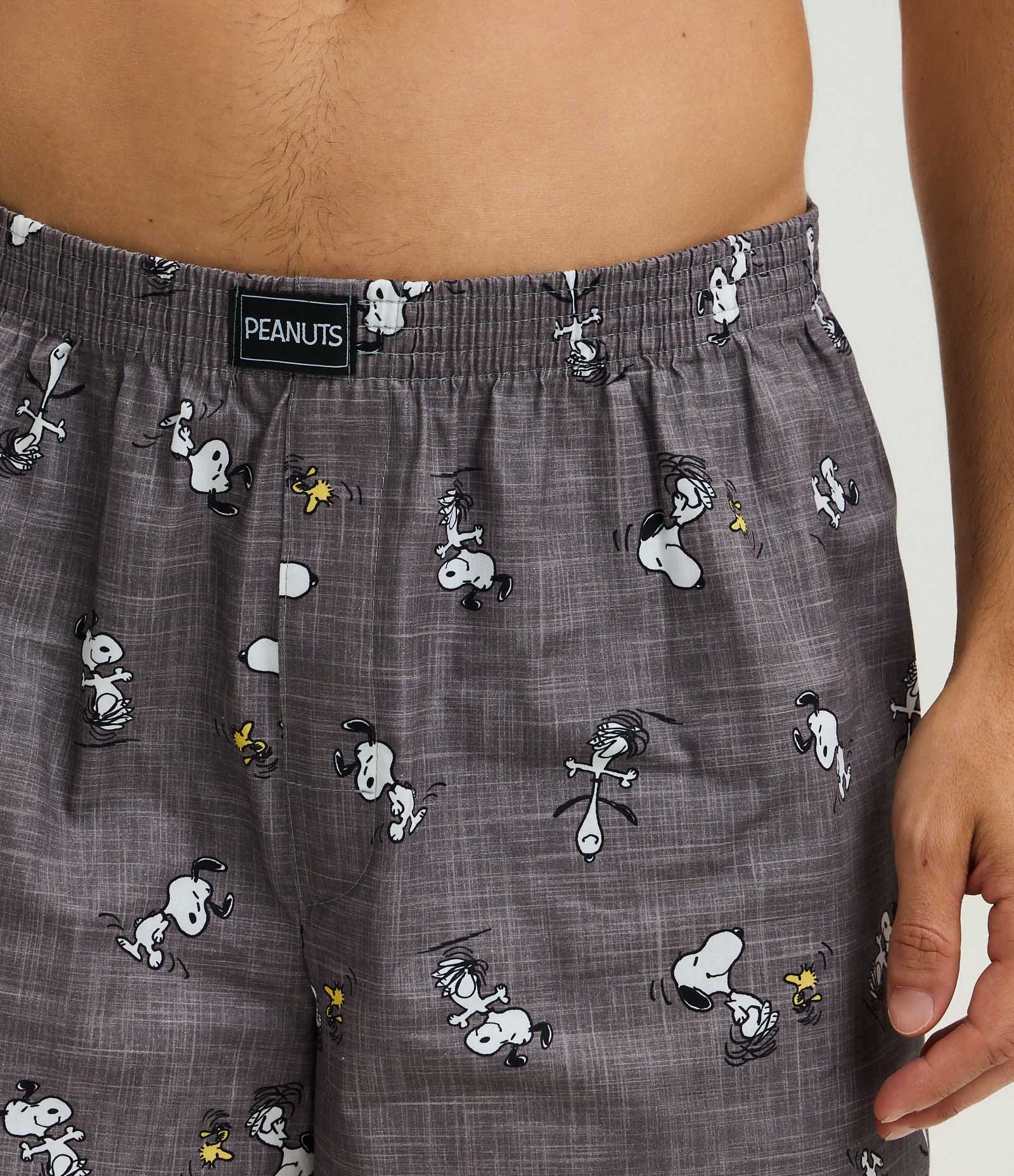 Cueca Samba Canção em Tricoline Estampa Snoopy Cinza 3