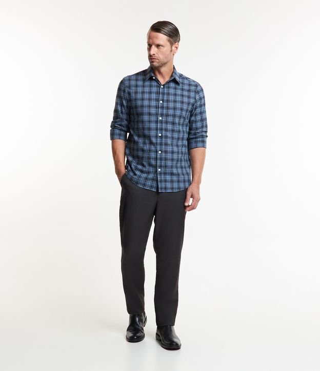 Camisa em Tricoline com Xadrez Grid