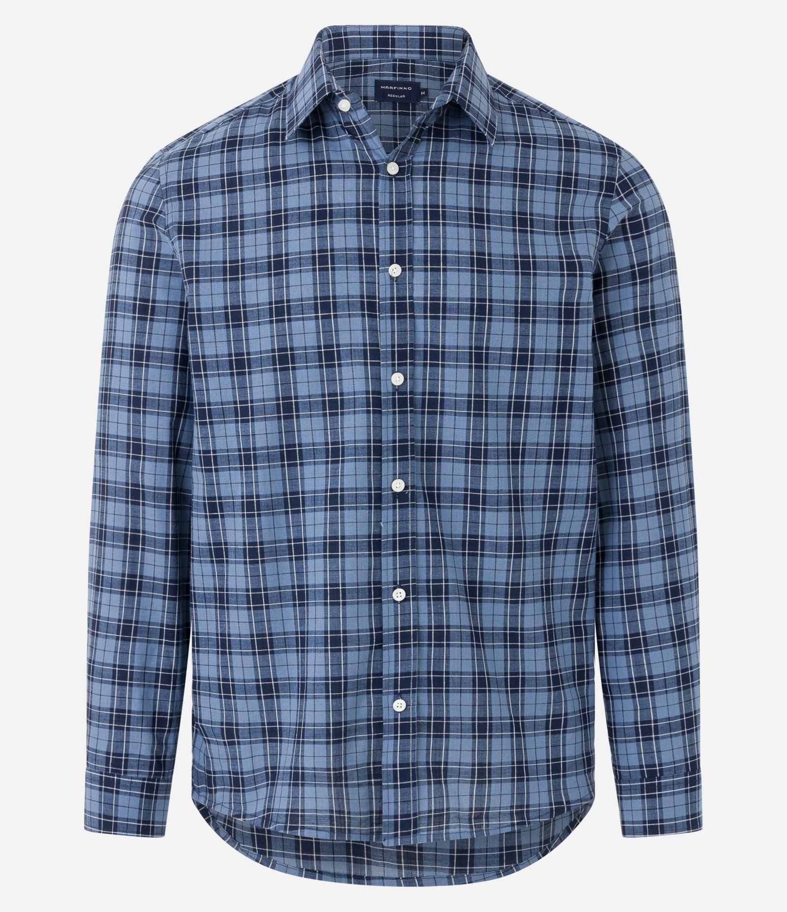 Camisa em Tricoline com Xadrez Grid Azul 4