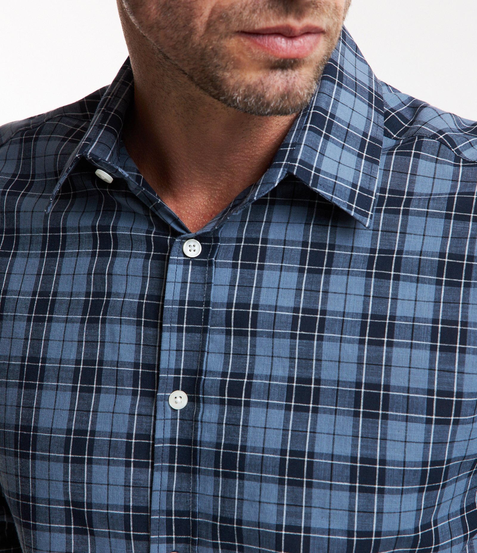 Camisa em Tricoline com Xadrez Grid Azul 3