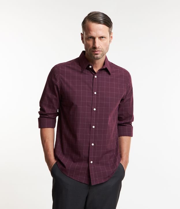 Camisa em Tricoline com Estampa Xadrez Grid