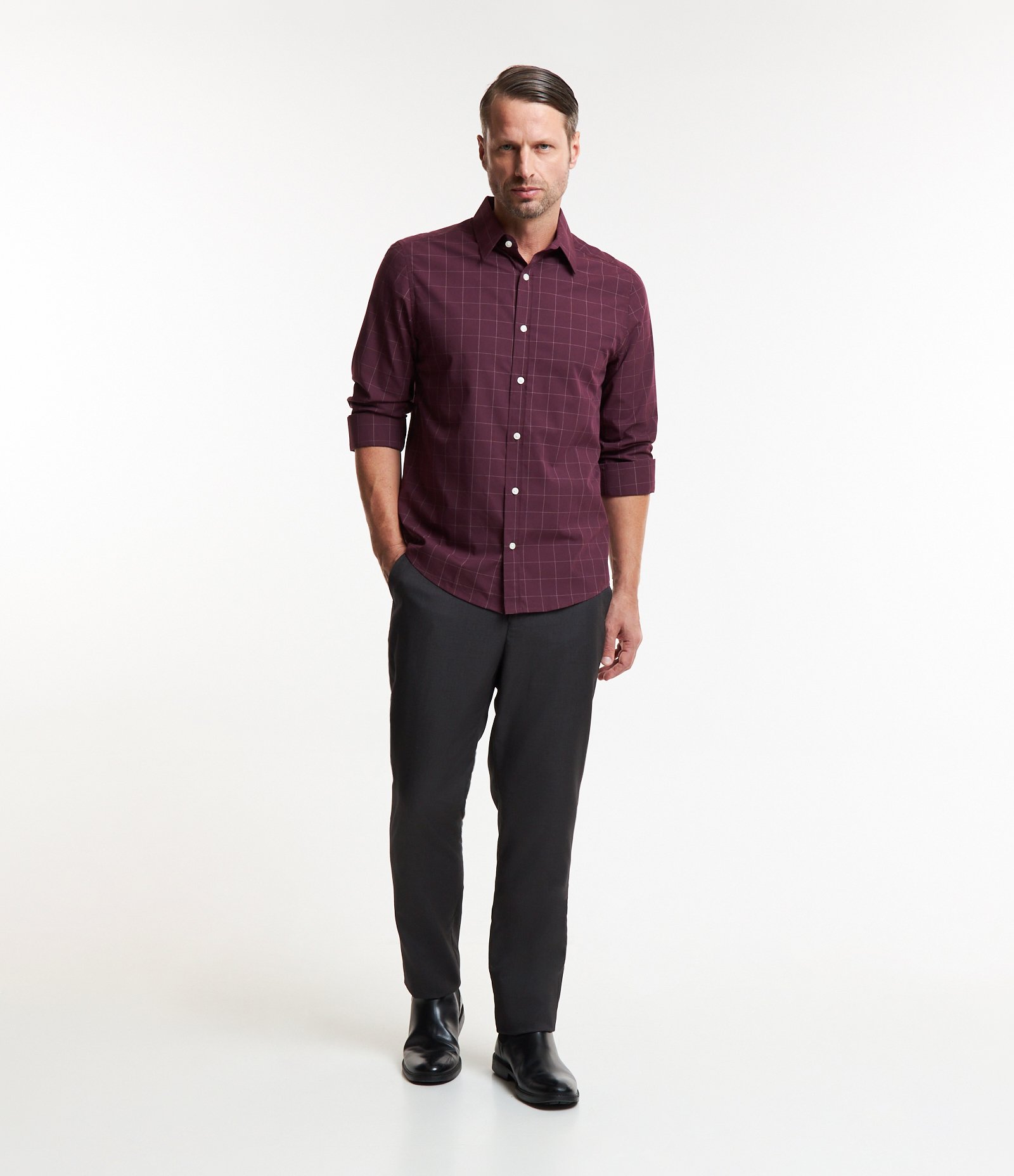 Camisa em Tricoline com Estampa Xadrez Grid Vermelho 2