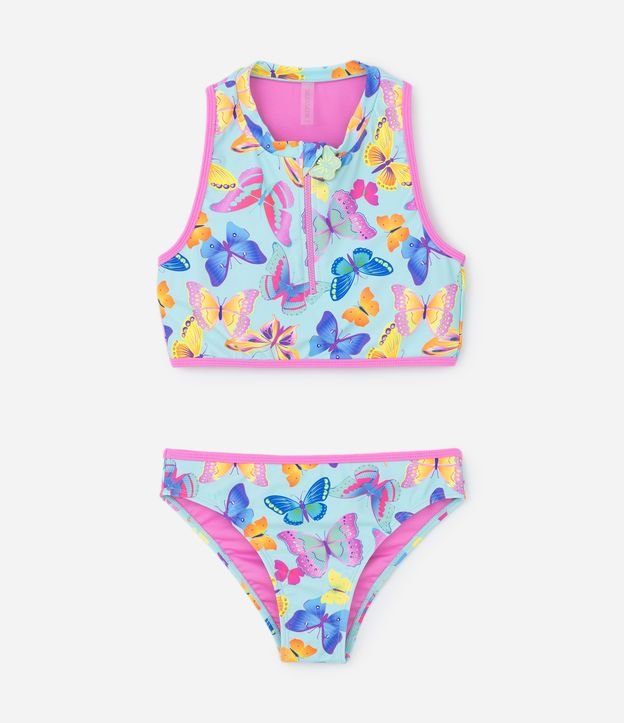 Biquíni Cropped Infantil com Proteção UV e Estampa de Borboletas - Tam 5 a 14 anos