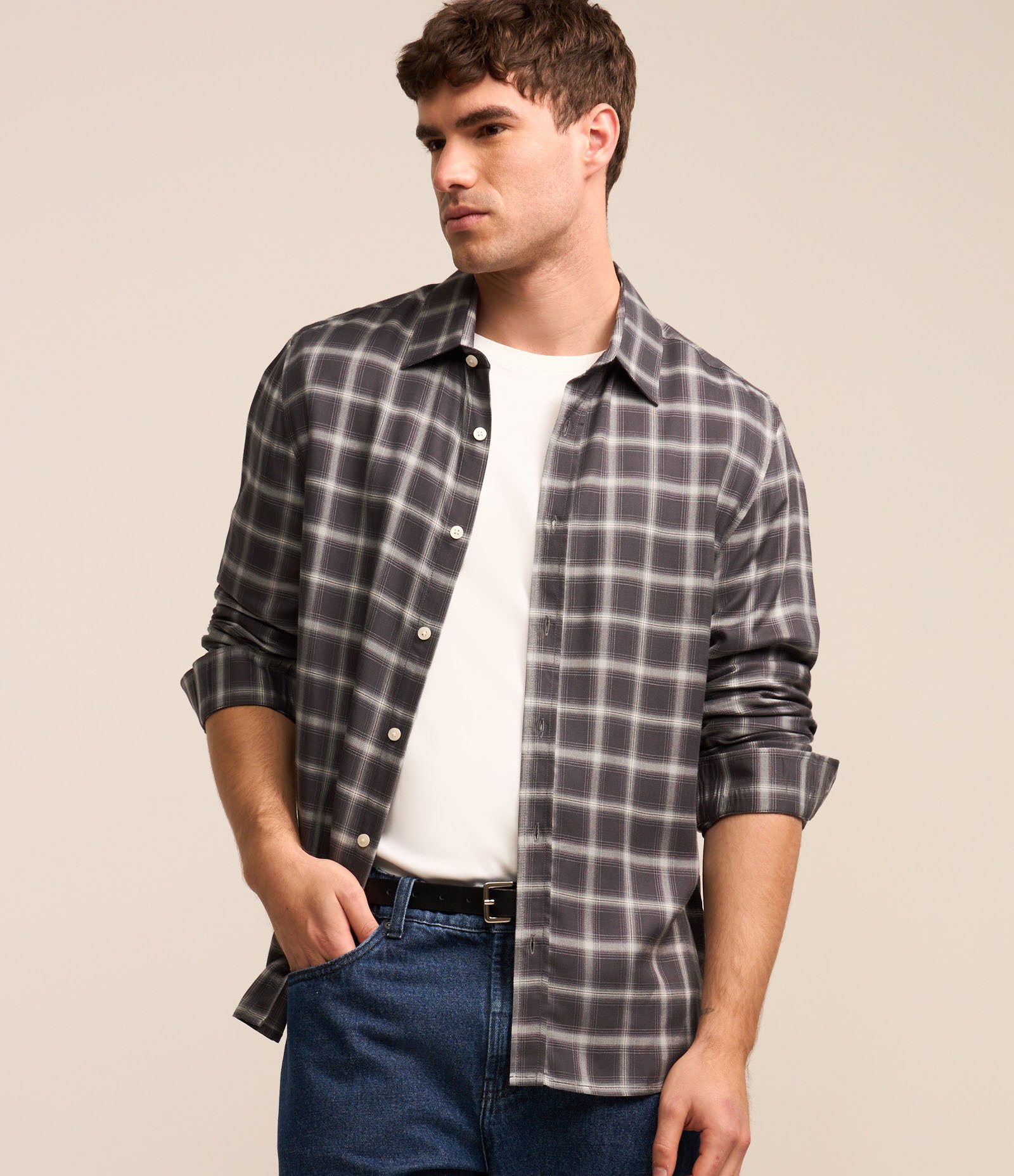 Camisa em Viscose com Xadrez Grid Azul 1