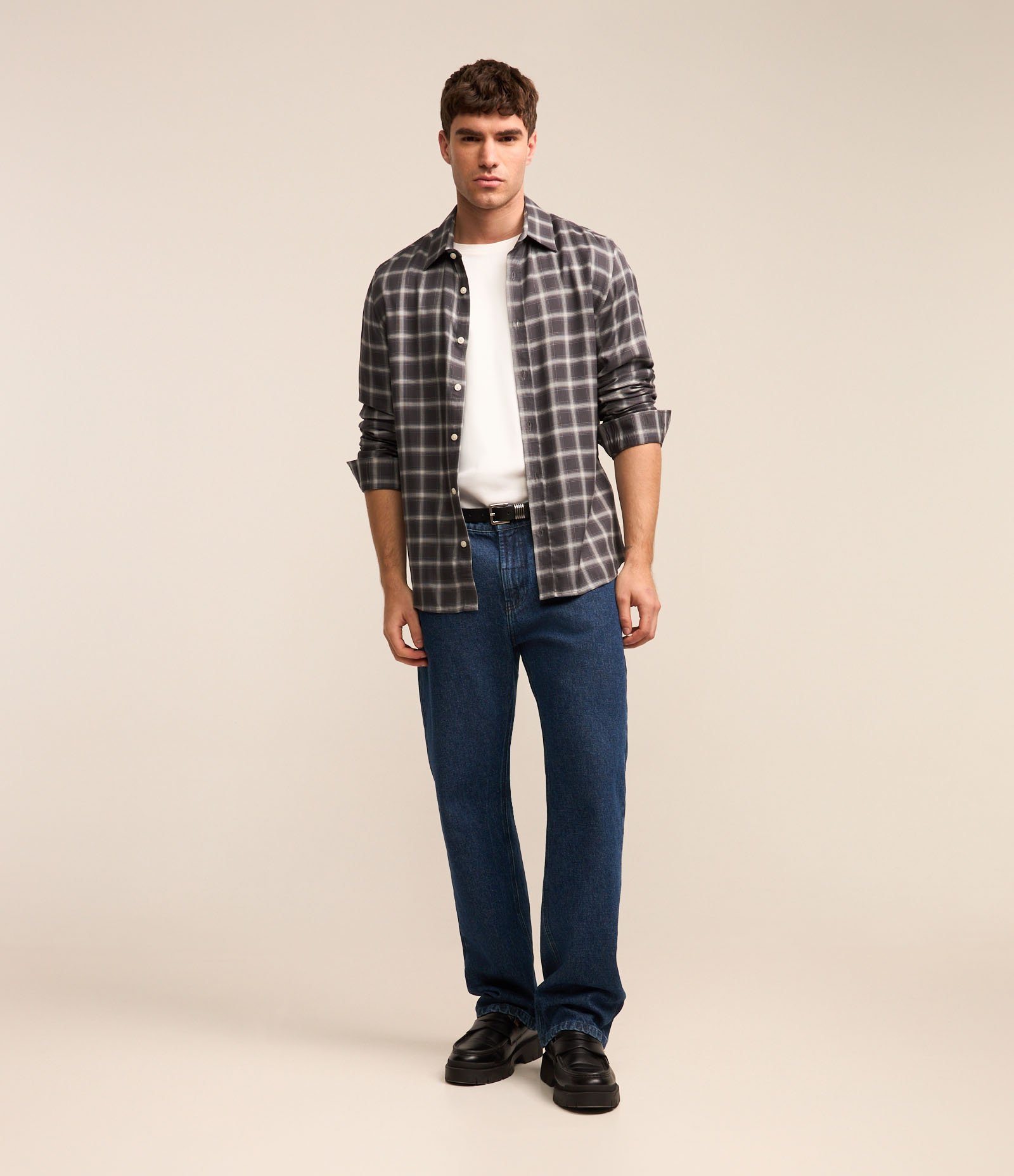 Camisa em Viscose com Xadrez Grid Azul 2