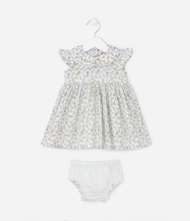 Vestido Infantil com Estampa Floral e Acompanha Calcinha - Tam 3 a 18 meses