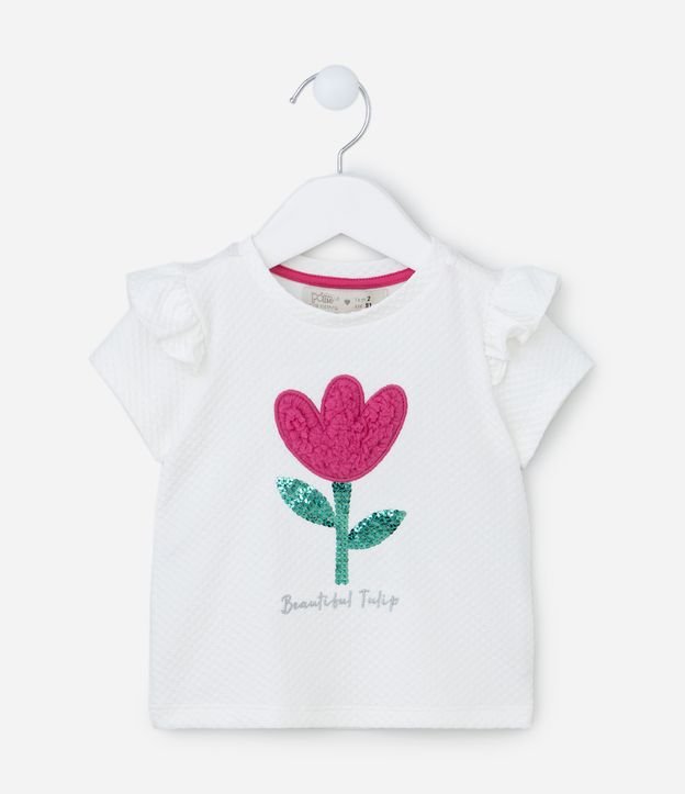 Blusa Infantil com Babadinhos e Bordado de Tulipinha - Tam 1 a 5 Branco 1