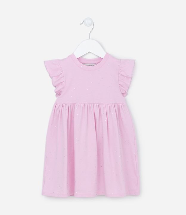 Vestido Infantil com Babadinhos nos Ombros e Brilhos de Estrelinhas - Tam 1 a 5 Anos