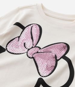 Camiseta Evasê Infantil com Estampa Minnie com Laço de Paetê - Tam 1 a 5