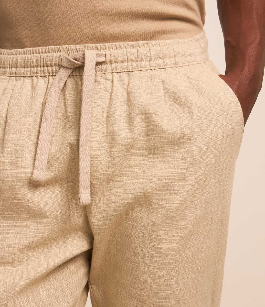 Calça em Algodão com Textura e Amarração na Cintura Bege
