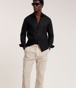 Calça em Algodão com Textura e Amarração na Cintura