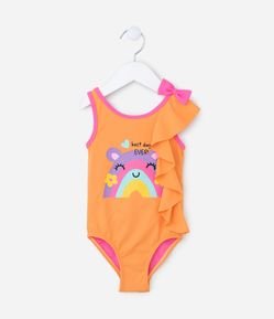 Maiô Infantil Estampa Arco-Íris com Babado e Lacinho - Tam 1 a 4 anos