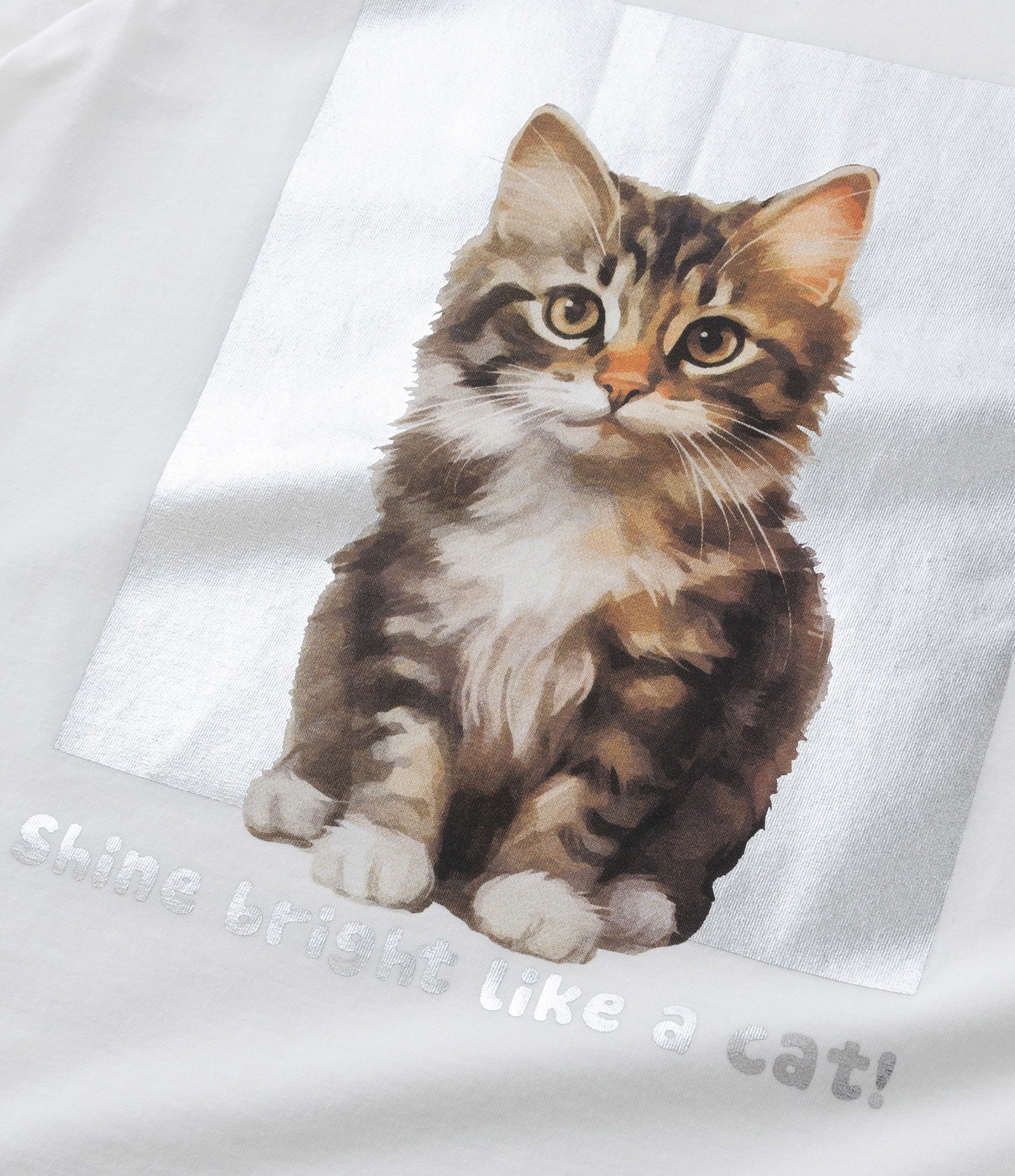 Camiseta Infantil em Algodão Estampa Foil de Gatinho - Tam 5 a 14 anos Branco 3