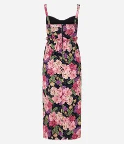 Vestido Midi em Sarja com Babadinho Frufru na Cintura e Estampa Floral