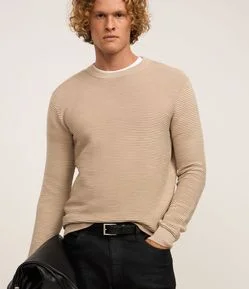 Suéter em Tricô Leve com Texturas Horizontais