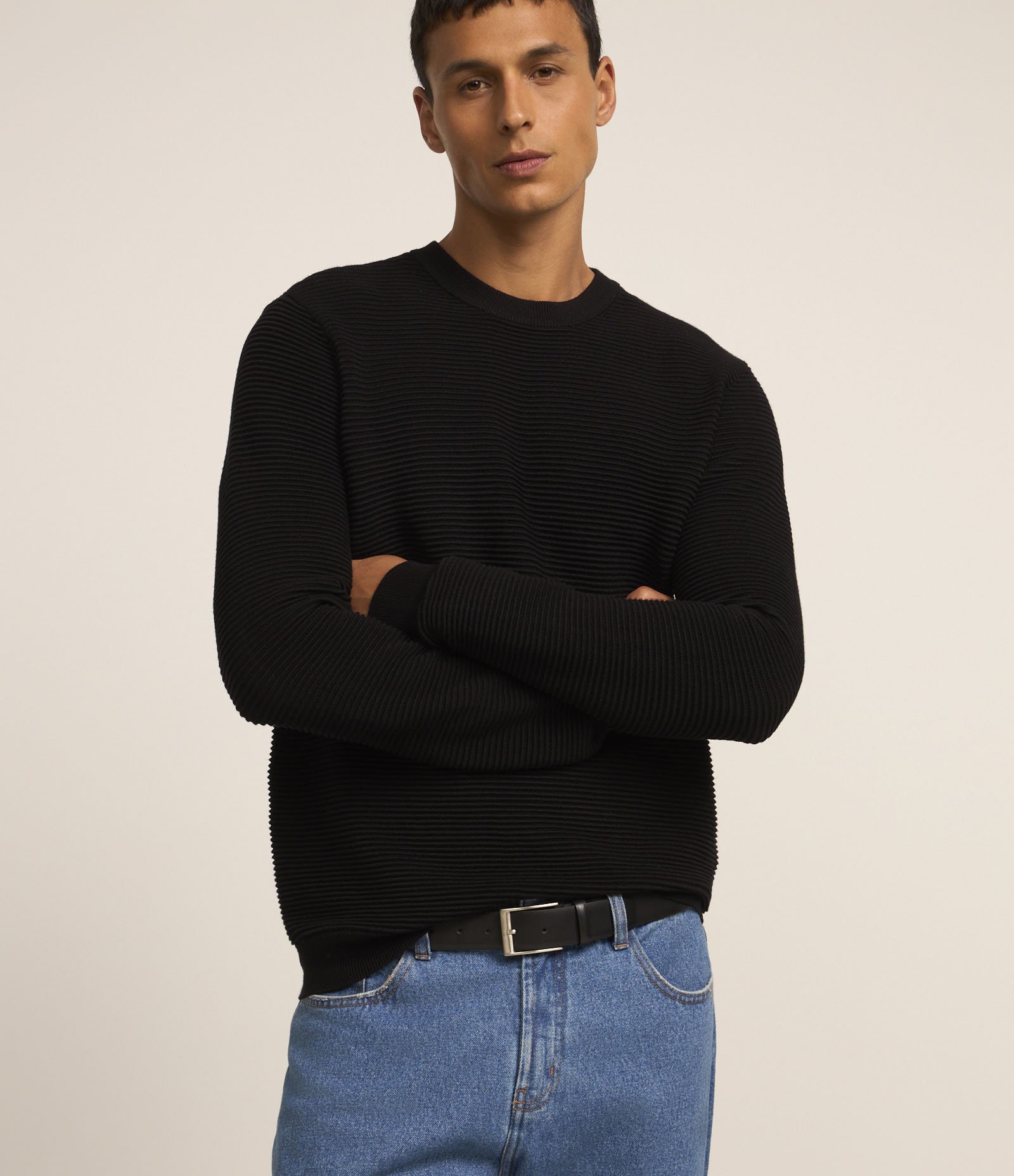 Suéter em Tricô Leve com Texturas Horizontais 1