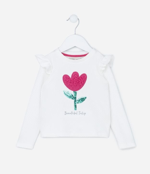 Blusa Infantil Texturizada com Flor em Alto Relevo e Paetês - Tam 1 a 5 anos Branco 1