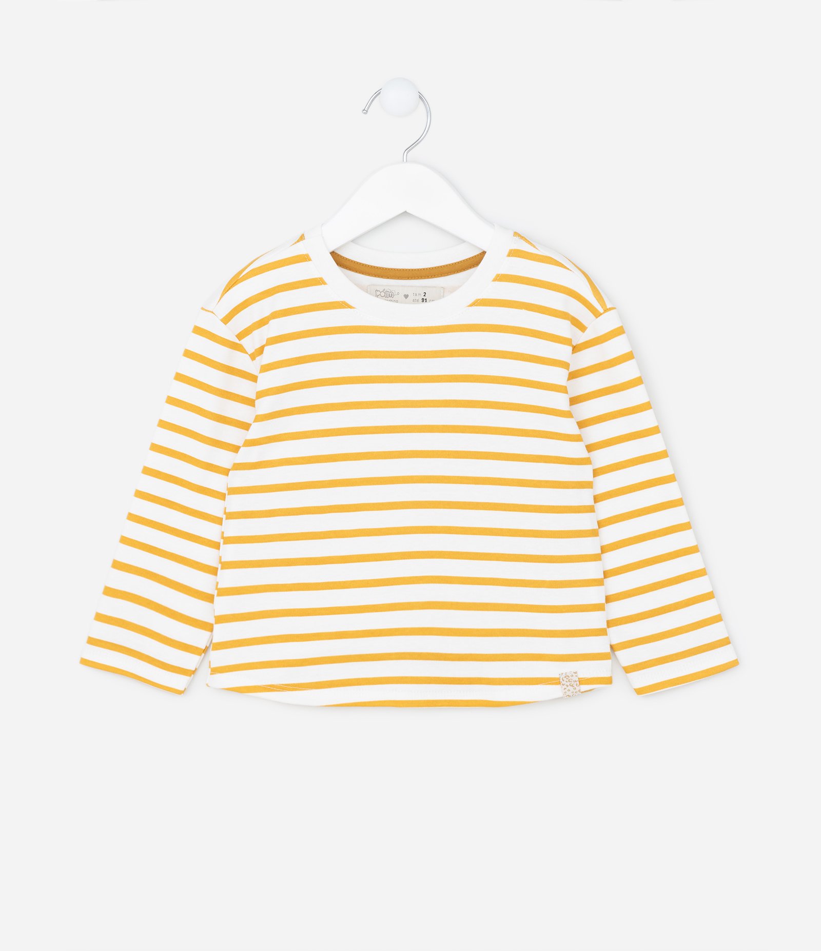 Blusa Infantil em Meia Malha com Estampa de Listras - Tam 1 A 5 Laranja/Branco 1