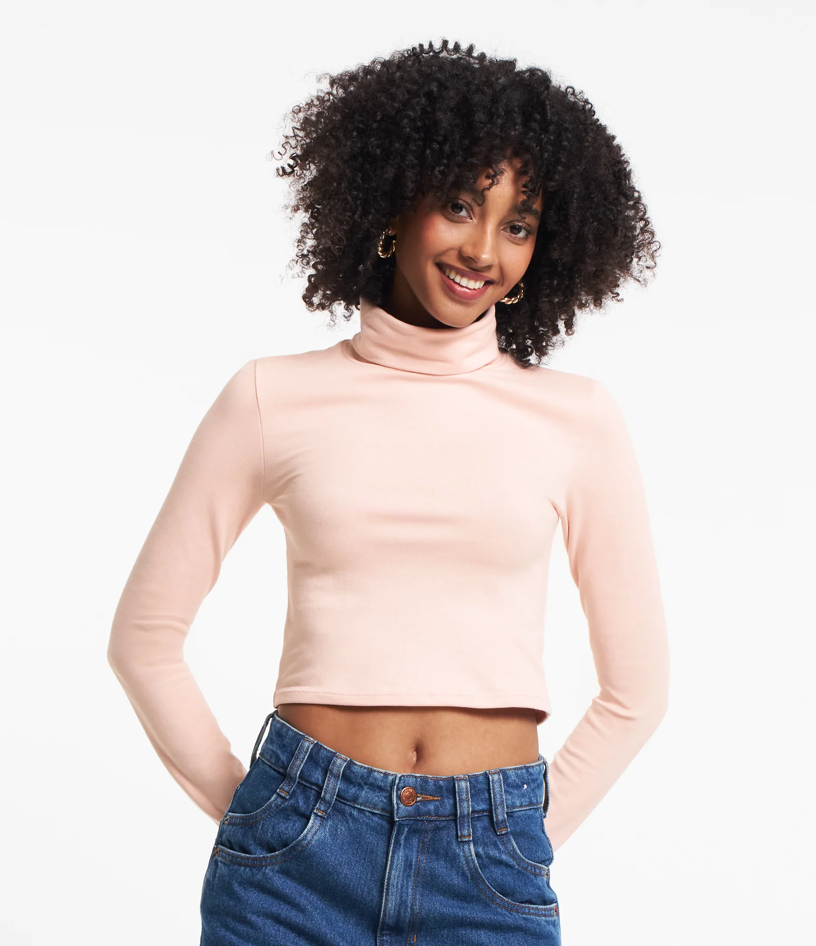Blusa em Ribana com Gola Alta Rosa 1