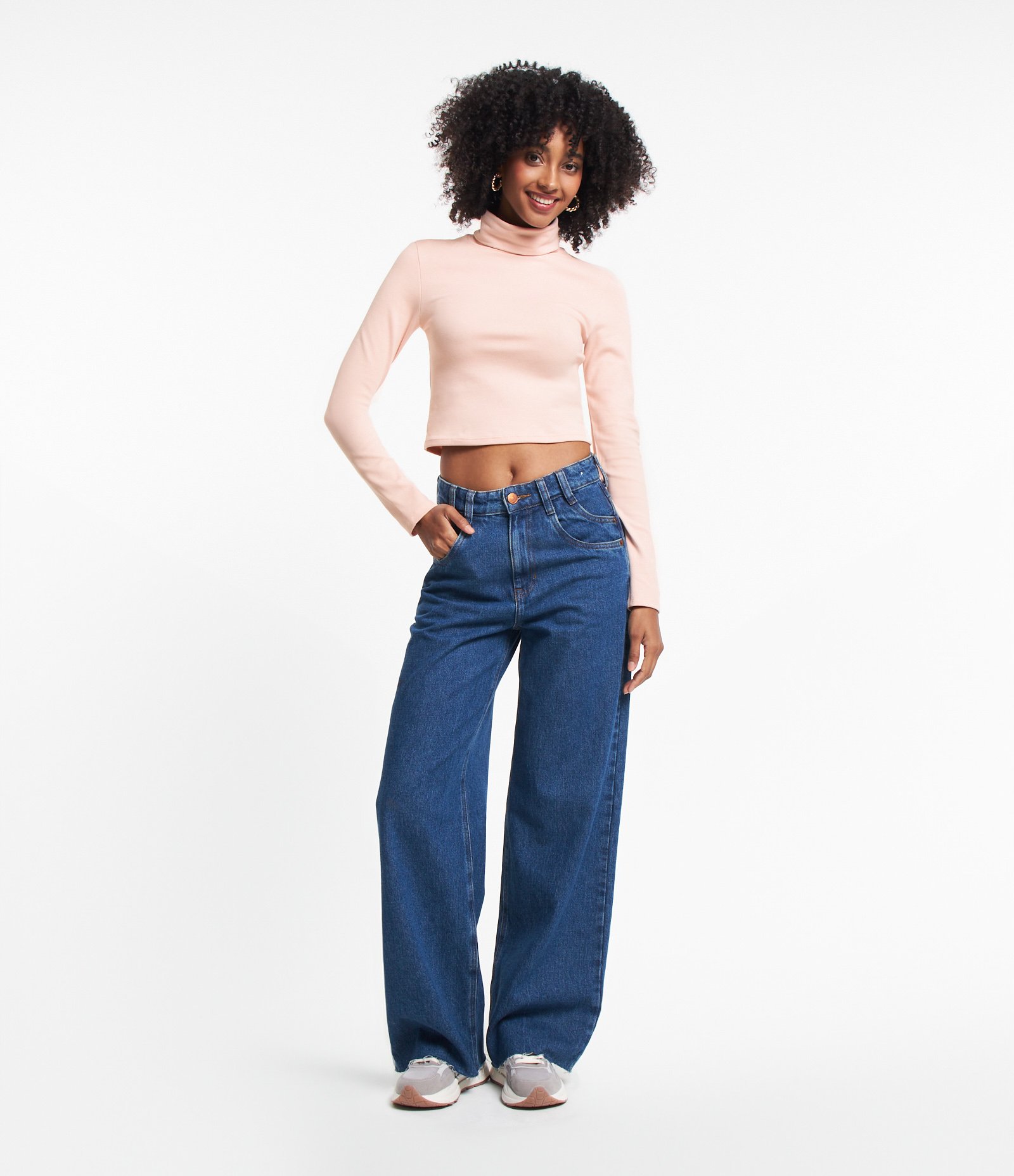 Blusa em Ribana com Gola Alta Rosa 2