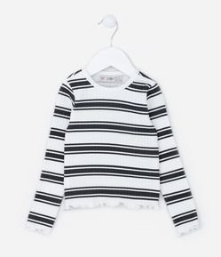 Blusa Infantil Canelada com Estampa de Listras - Tam 1 A 5 Anos