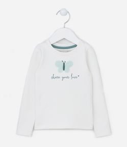 Blusa Infantil em Meia Malha com Bordado Borboleta - Tam 1 a 5