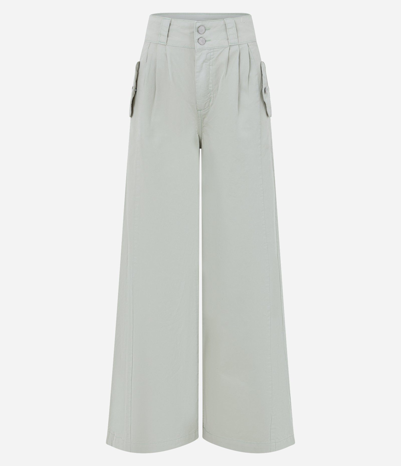 Calça Wide Leg em Sarja com Pences e Bolsos Verde Claro 5