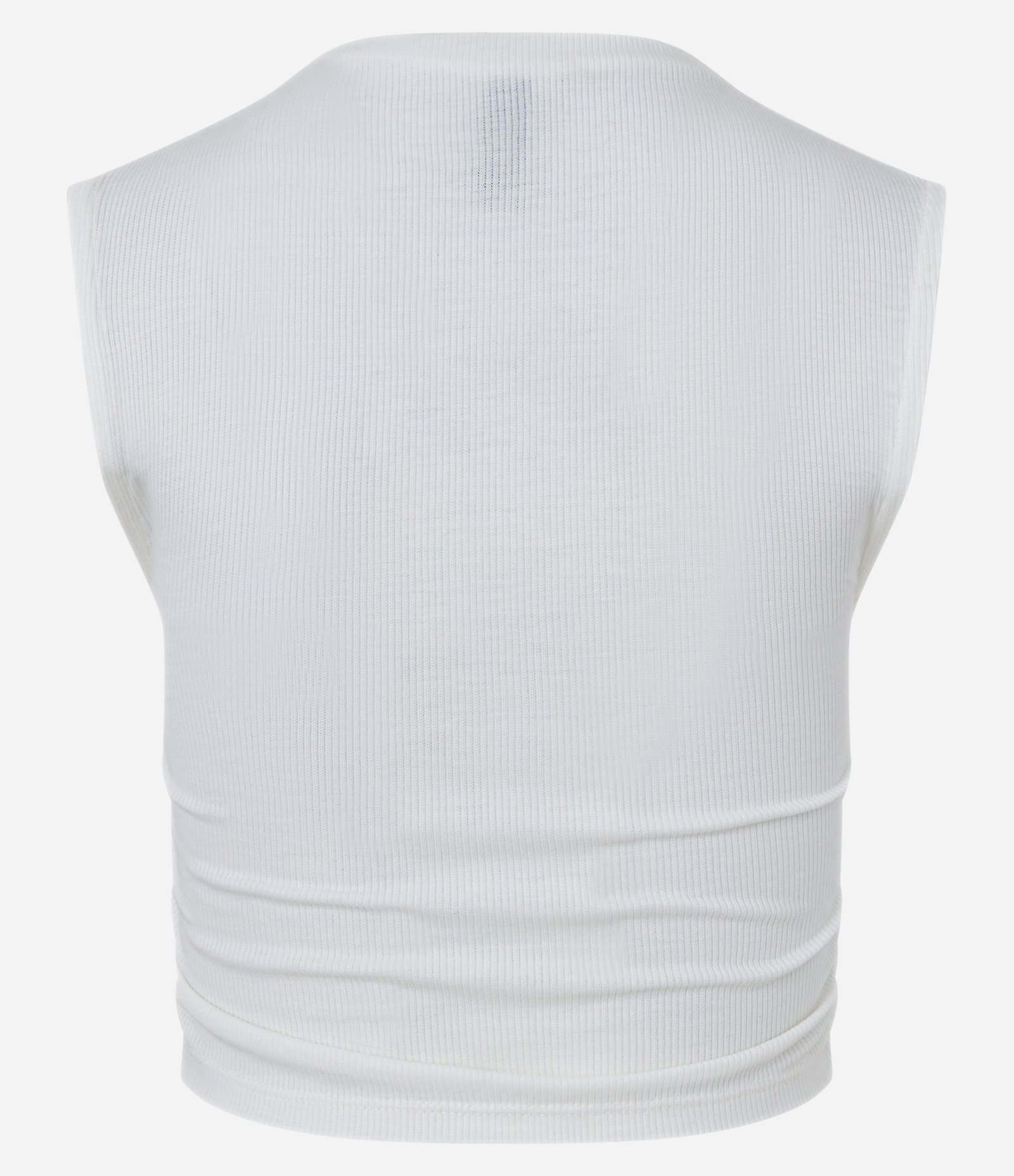 Blusa sem Manga em Ribana com Golinha Alta e Franzinho Lateral Branco Neve 7