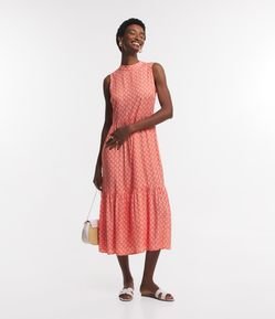 Vestido Midi em Viscose com Golinha e Fechamento na Costas