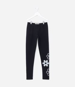 Calça Legging Infantil Quentinha em Moletom com Estampa de Flores - Tam 5 a 14 anos