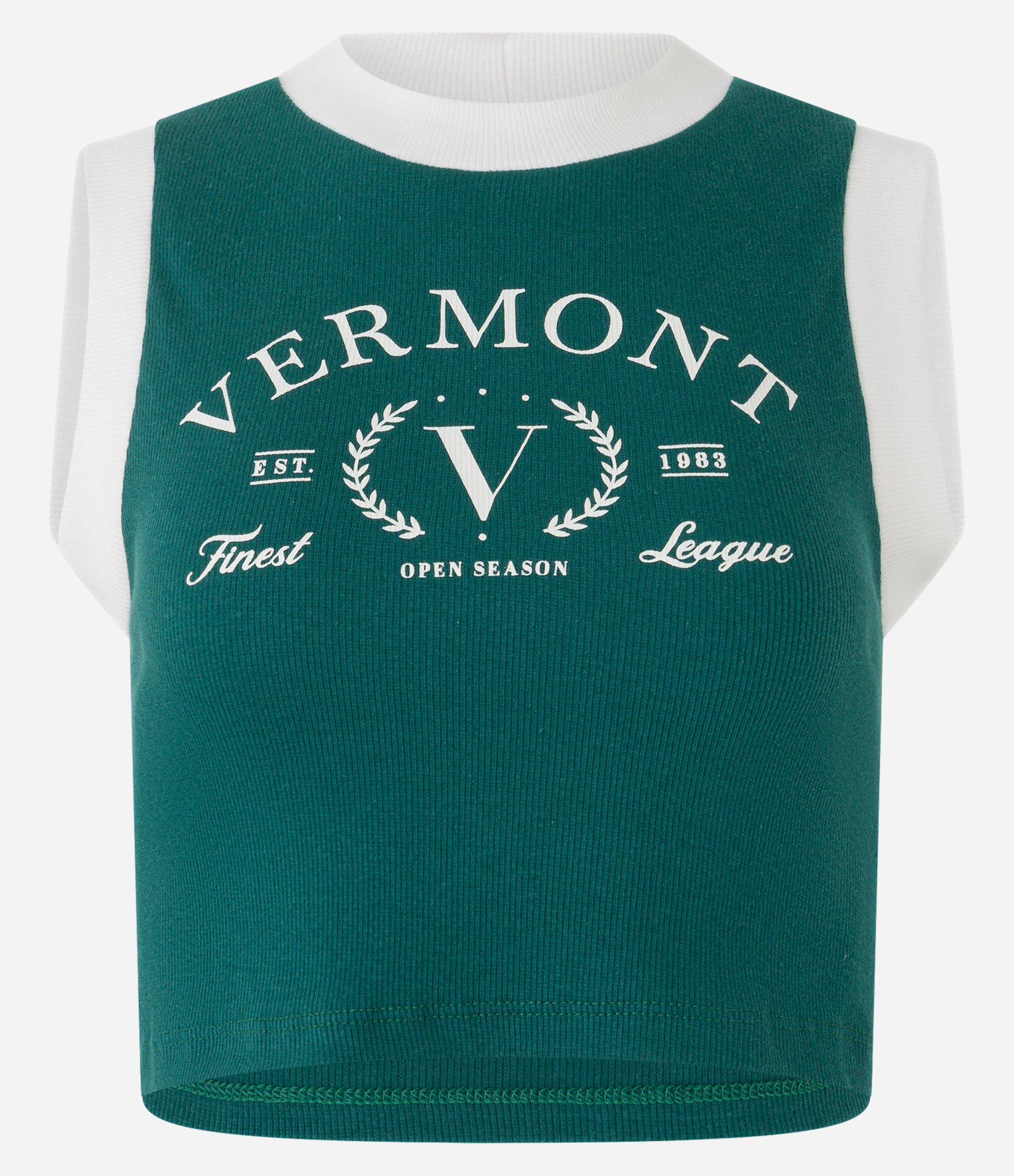 Blusa Cropped Sem Manga em Ribana com Lettering Vermont Verde 5