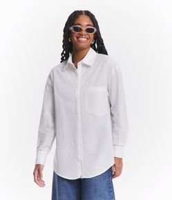 Camisa Alongada em Tricoline com Manga Longa e Bolso