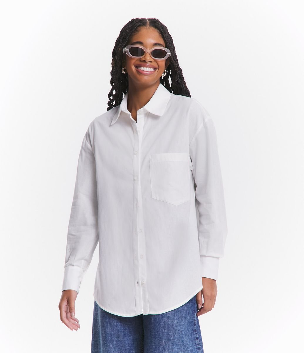 Tricoline Renner Blusa Social Feminina Camisa Alongada Em