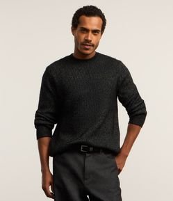 Suéter em Tricô com Detalhes de Fio Metalizado