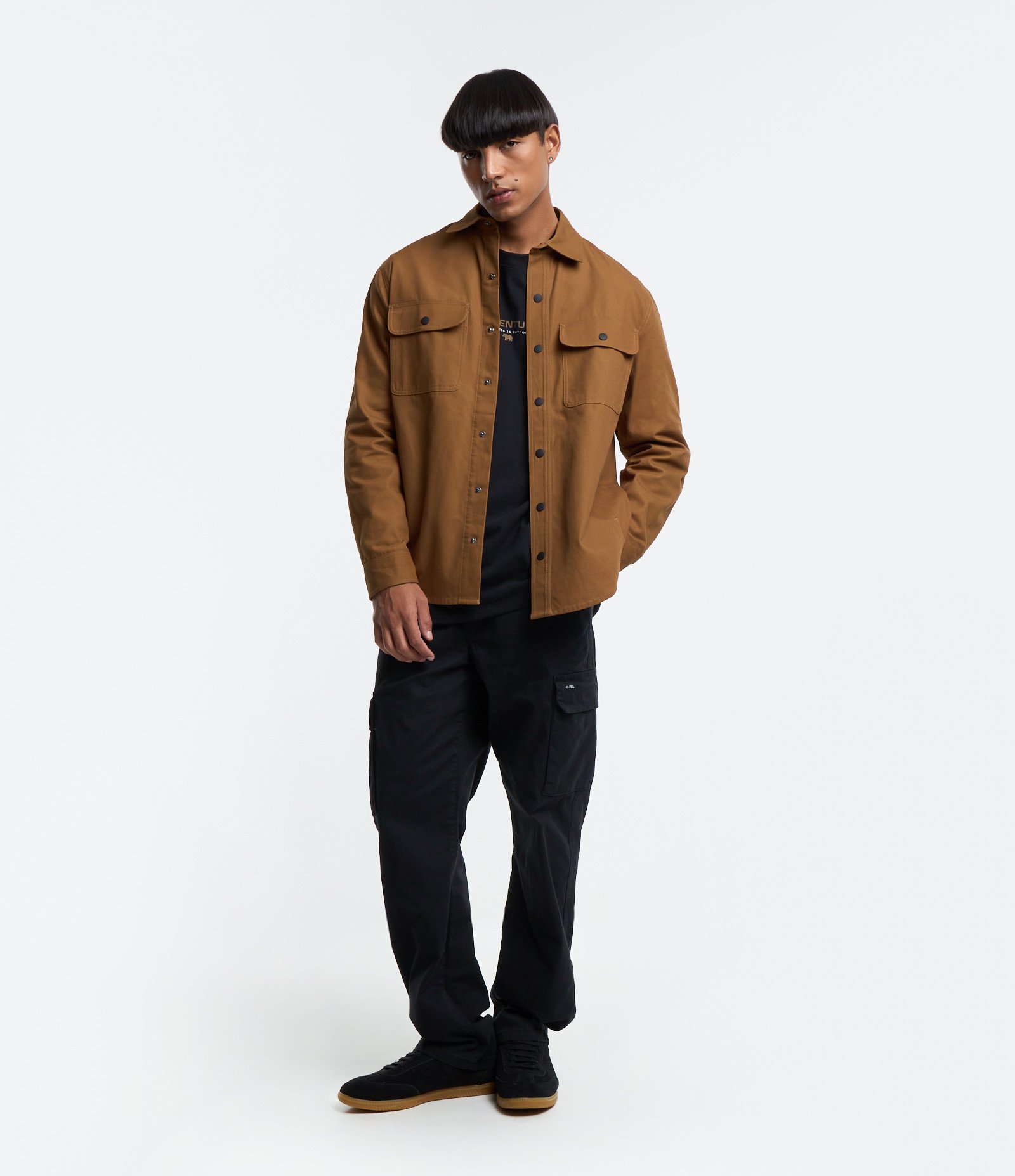 Camisa em Sarja com Botões e Bolsos Marrom 3