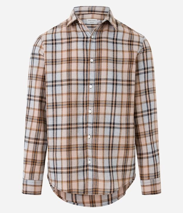 Camisa em Flanela com Estampa Xadrez e Abotoamento