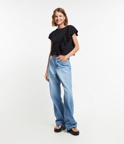 Calça Reta Loose em Jeans sem Cós