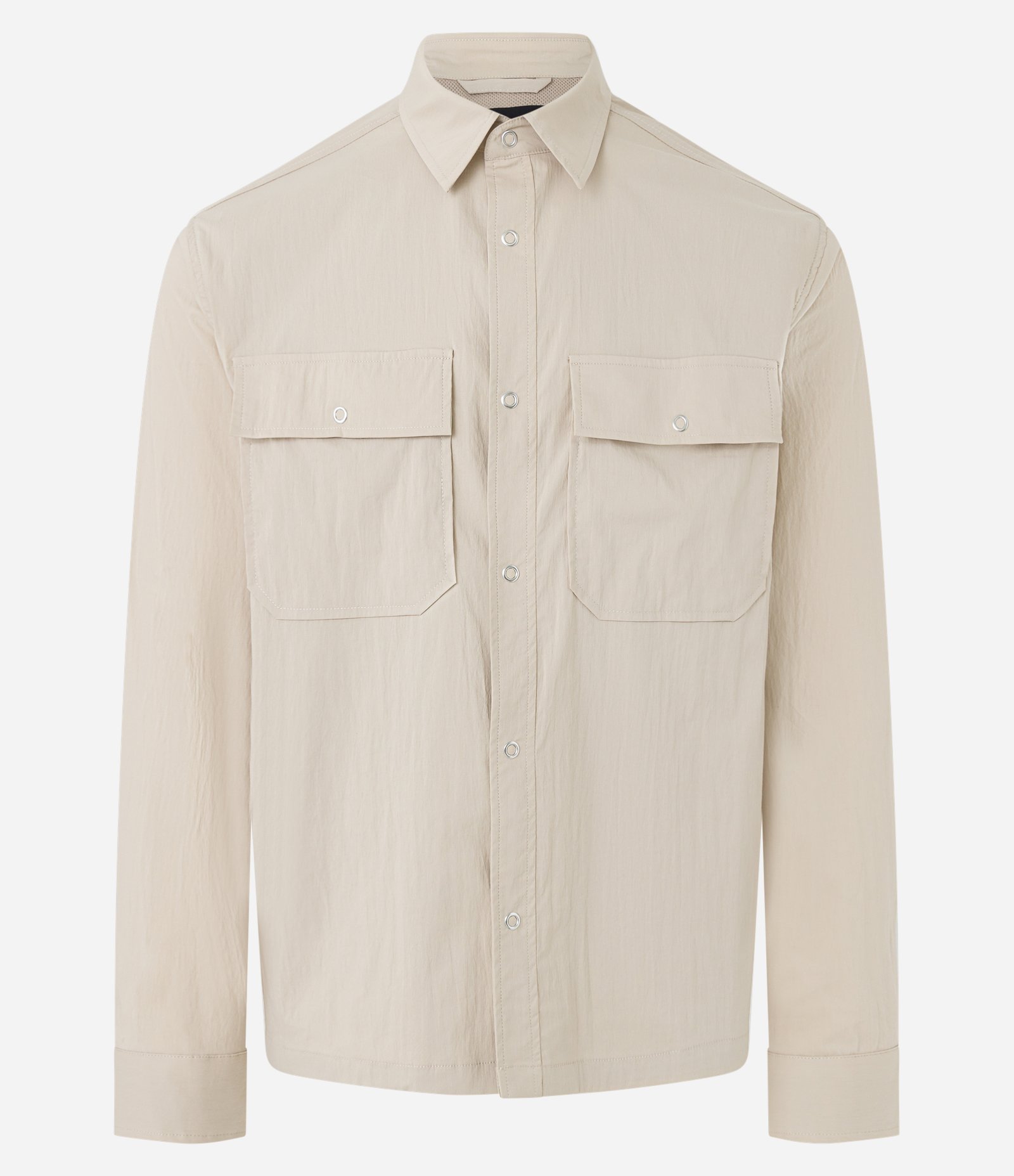 Camisa Overshirt com Bolsos Lapela no Peito e Abotoamento Bege 7