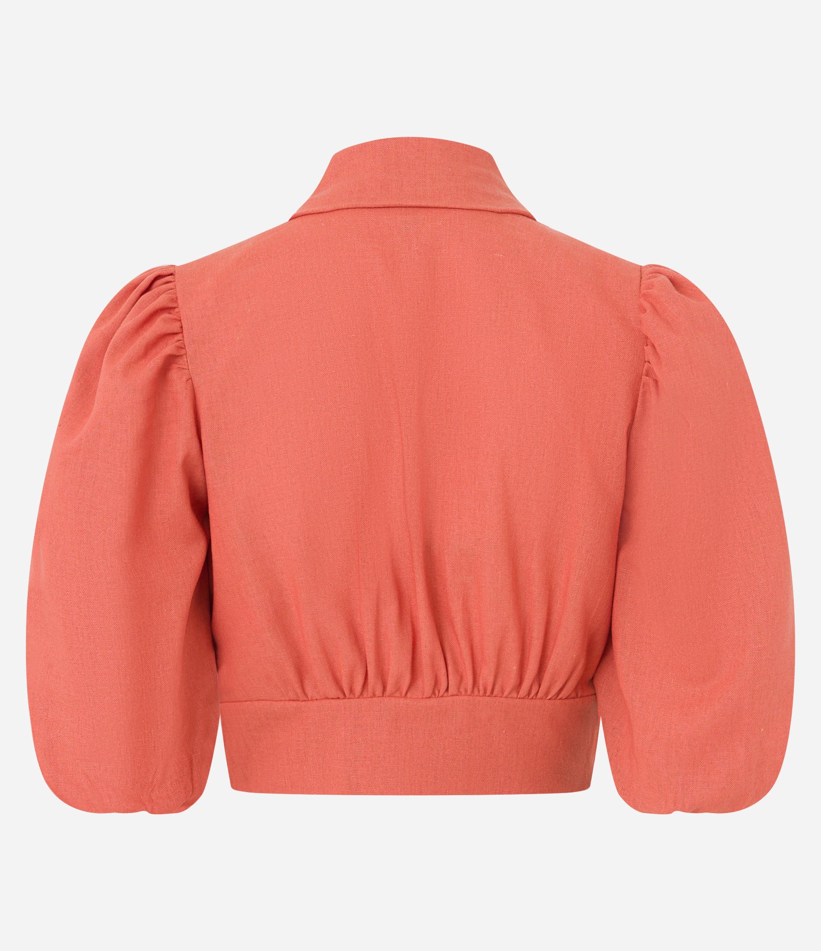 Blusa Cropped em Linho com Manga Bufante e Laço no Busto Laranja Salmão 6