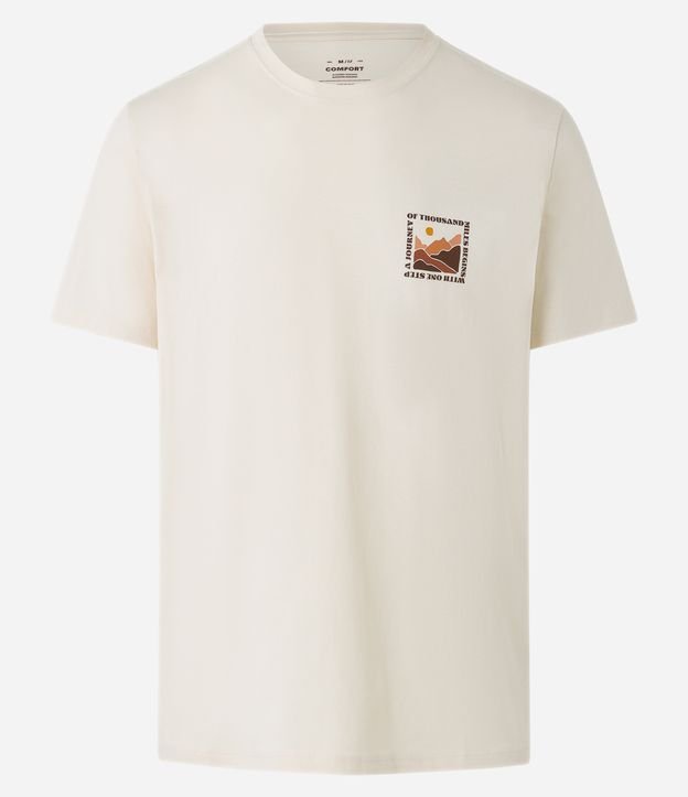 Camiseta Comfort em Algodão Peruano com Estampa Montanhas Peito e Costas Bege Creme 6