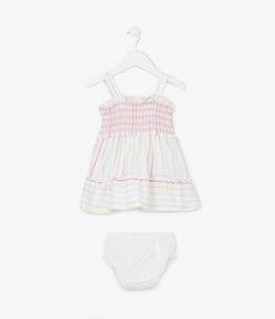 Vestido Infantil em Tricoline com Estampa de Listras- Tam 0 a 18 meses
