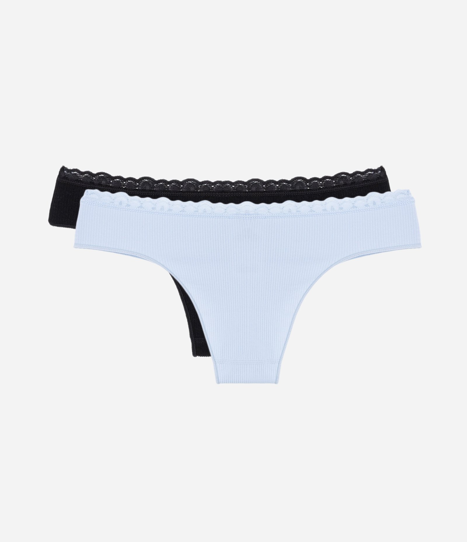 Kit 02 Calcinhas Biquíni em Poliamida Canelada Seamless Preto/Azul 2