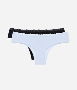 Kit 02 Calcinhas Biquíni em Poliamida Canelada Seamless