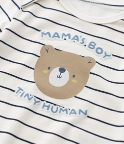 Body Infantil com Estampa de Listras e Ursinho - Tam RN a 18 meses